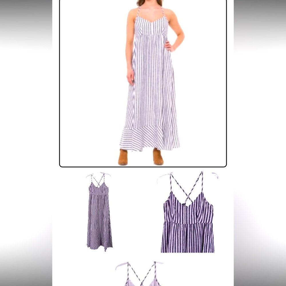 ANTIBES BLANC blue and White Stripe Linen Dress